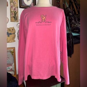 Pink Long Sleeve Tee with Dog Beetles or Stones Graphic
